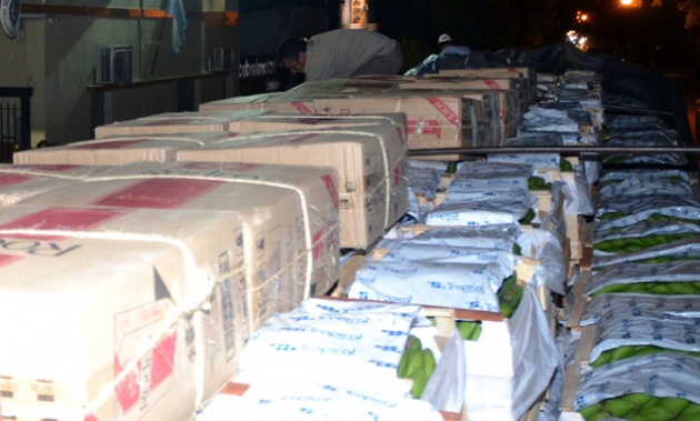 Parte de los cigarrillos camuflados en cargas de banana.