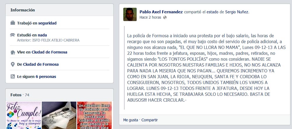 La Policía asegura que la «situación», en Formosa, «está normal y controlada»