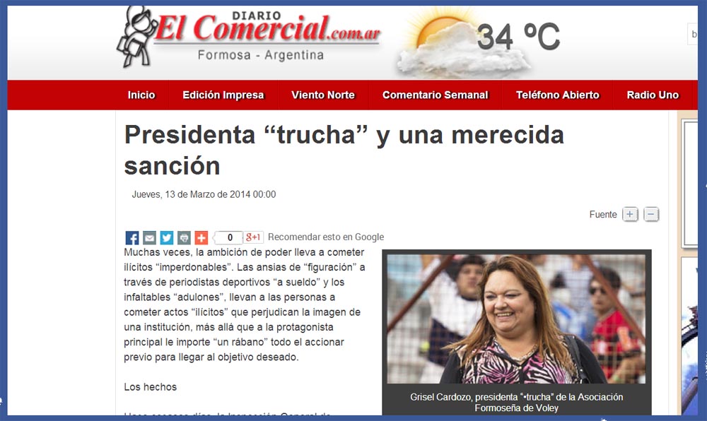 Captura de pantalla: Diario El Comercial on line.