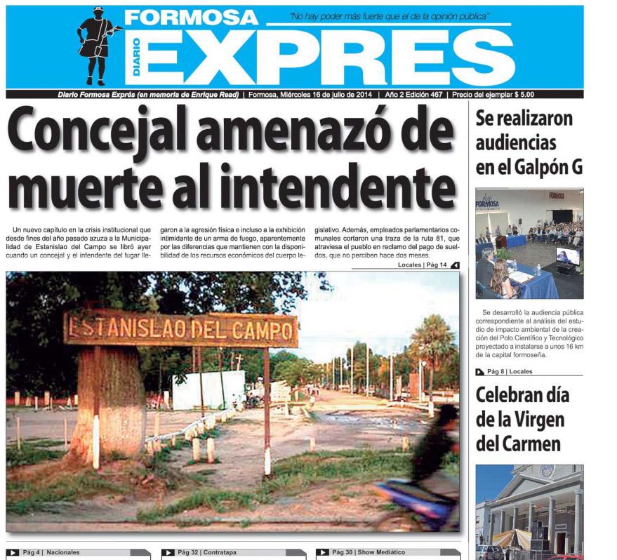 La noticia en tapa del dario Expres