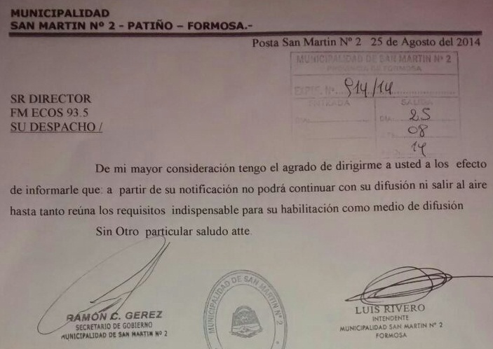 Copia de la notificación.