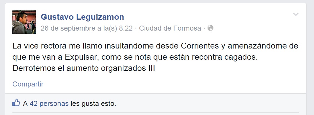 Captura de pantalla del facebook de