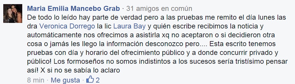 La cirujana plástica formoseña Mancebo Grab dice que ofreció la operación.
