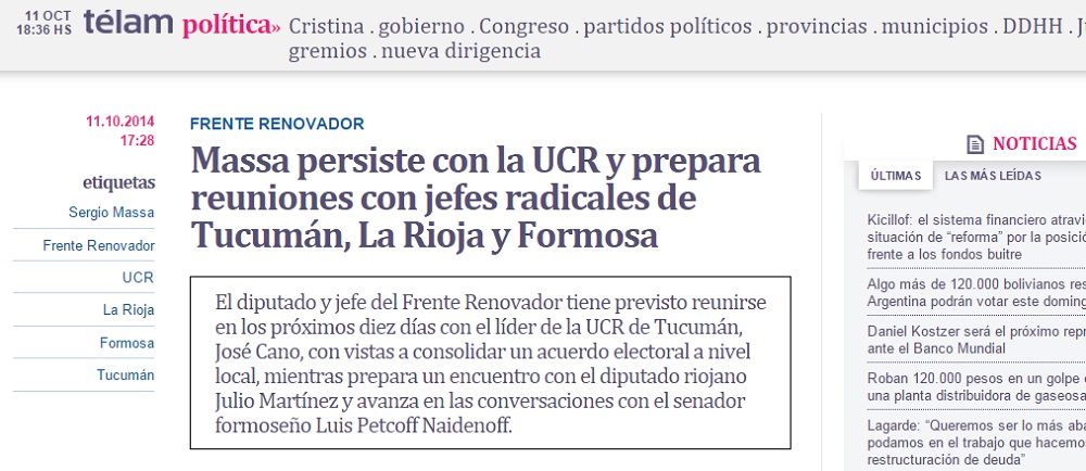 La agencia de noticias abordó los contactos de Massa en Formosa.