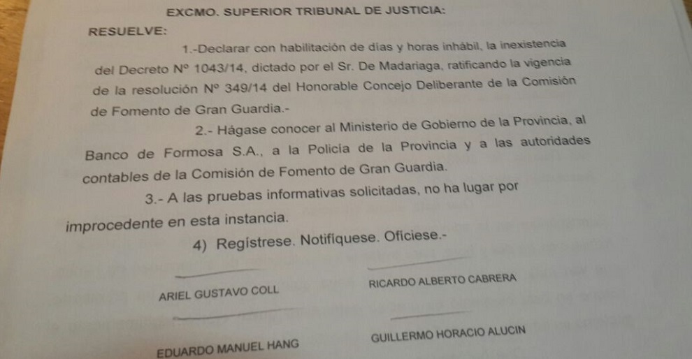 Fascimil de la decisión del máximo órgano de la justicia provincial.