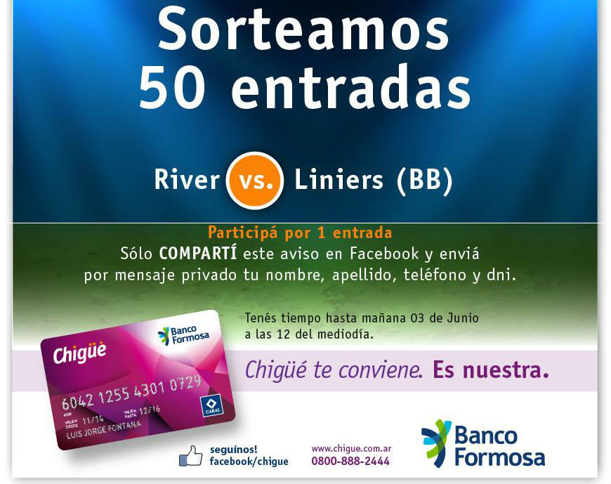 El Banco Formosa sortea 50 entradas para ver River-Liniers