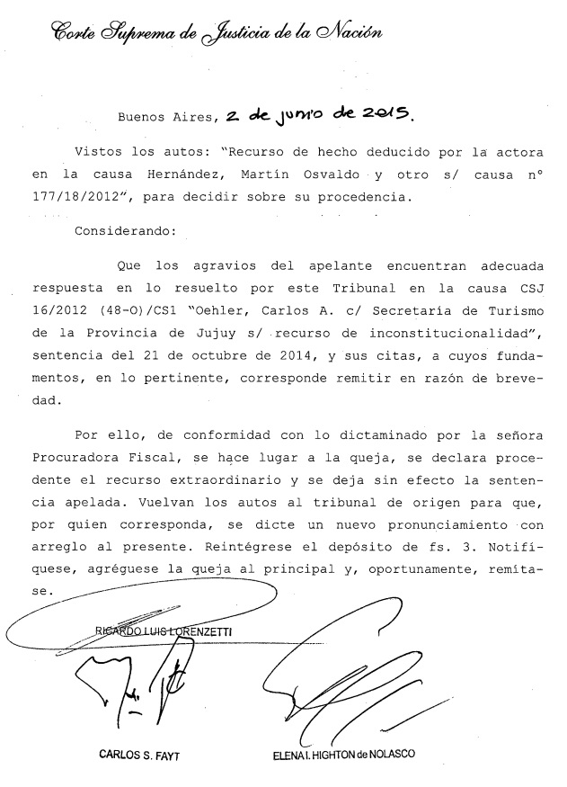 El fallo está rubricado por Lorenzetti, Fayt y Nolasco