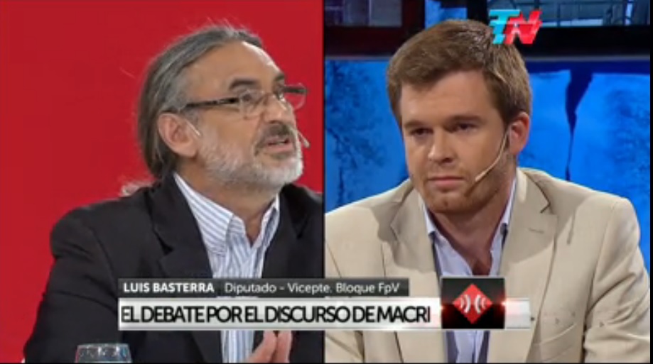 El diputado gildista Luis Basterra, sentado en un estudio del canal que tanto criticó. (captura de pantalla)