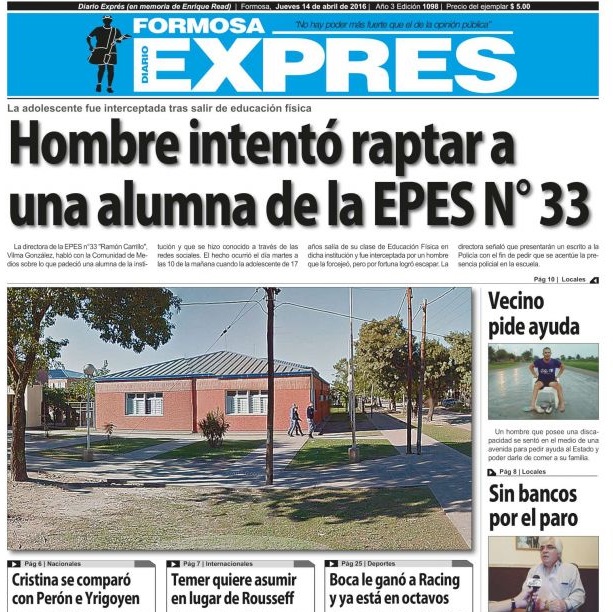 En la edición del diario Expres de ayer, ya se denunciaba un intento de rapto en la EPES 33