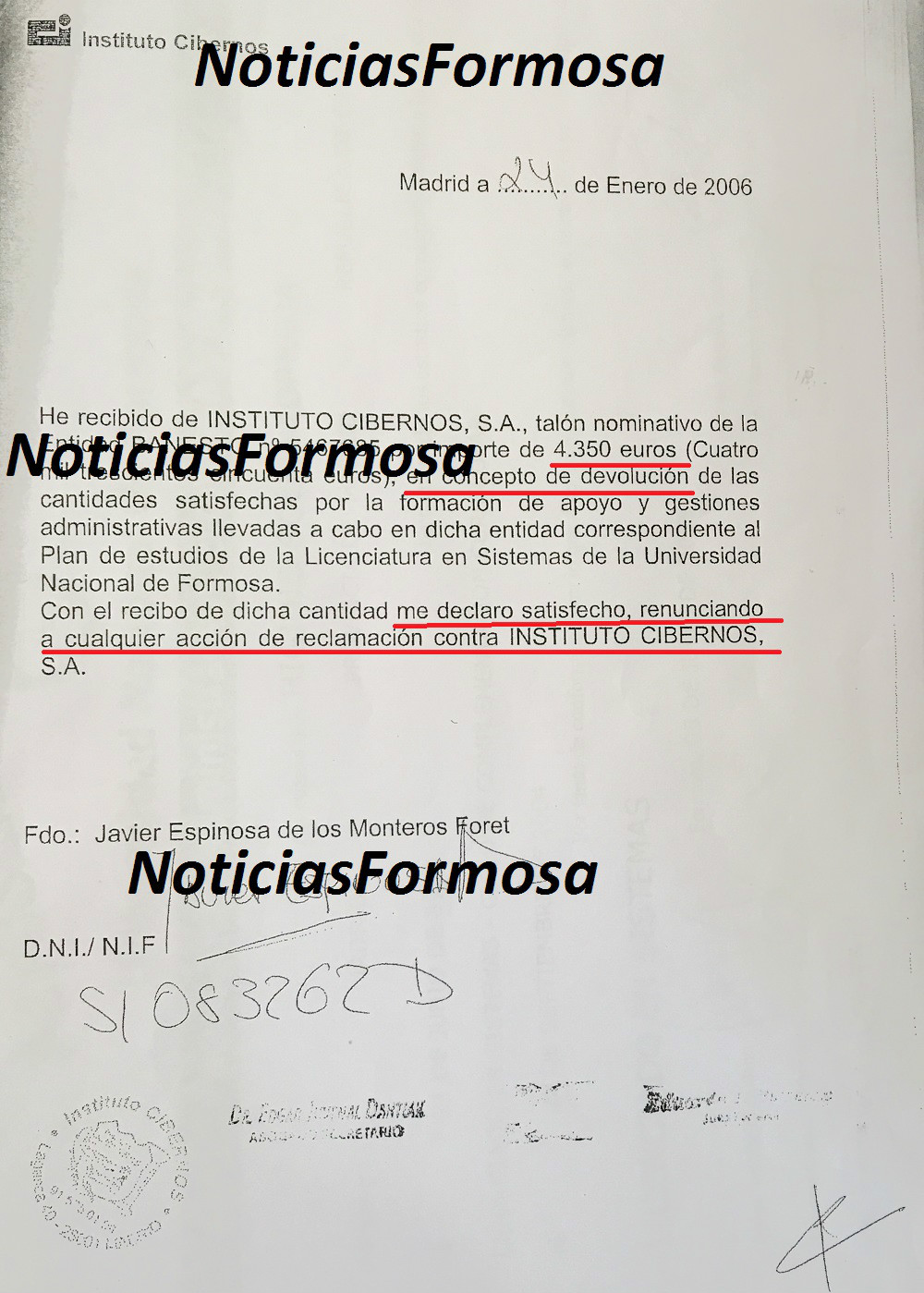 devolucion euros cibernos españa titulos UNaF