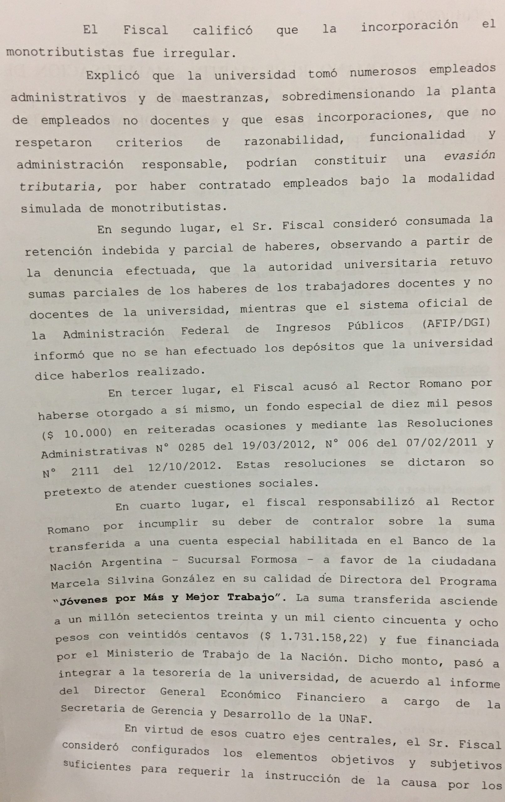 Detalles del expediente que terminó con el procesamiento del rector Romano