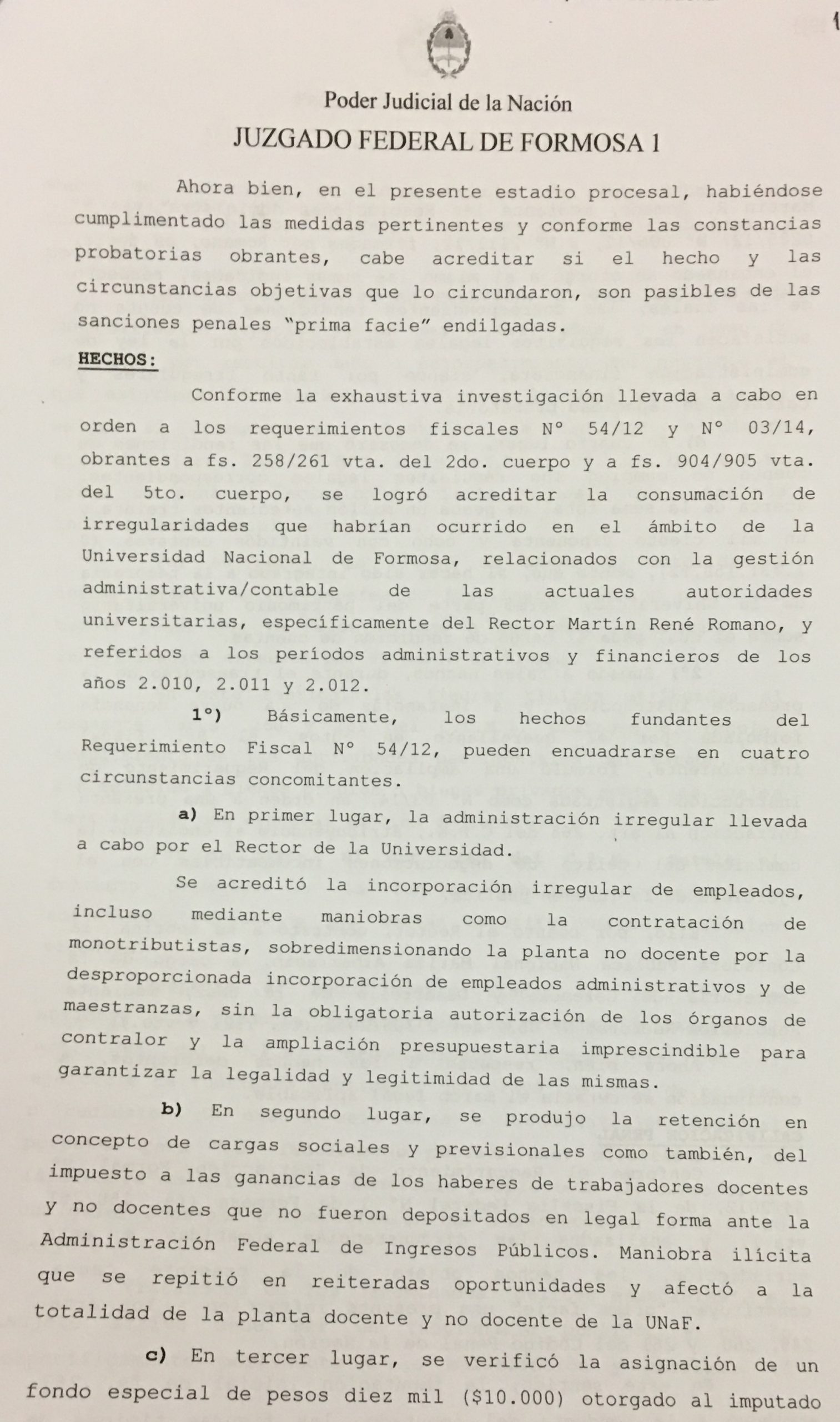 Detalles del expediente que terminó con el procesamiento del rector Romano