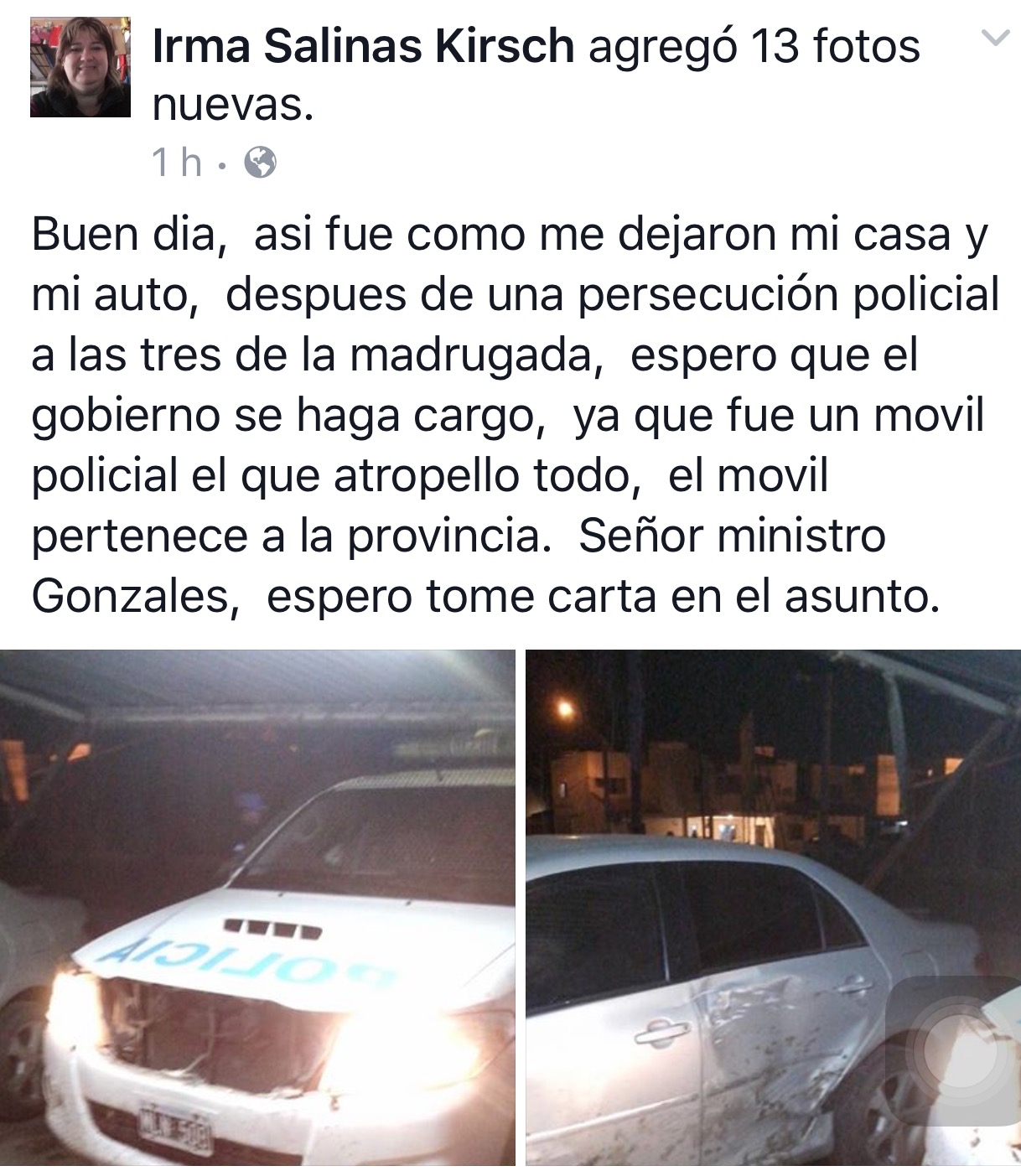 Un patrullero «se metió» en su casa tras persecución a un motociclista