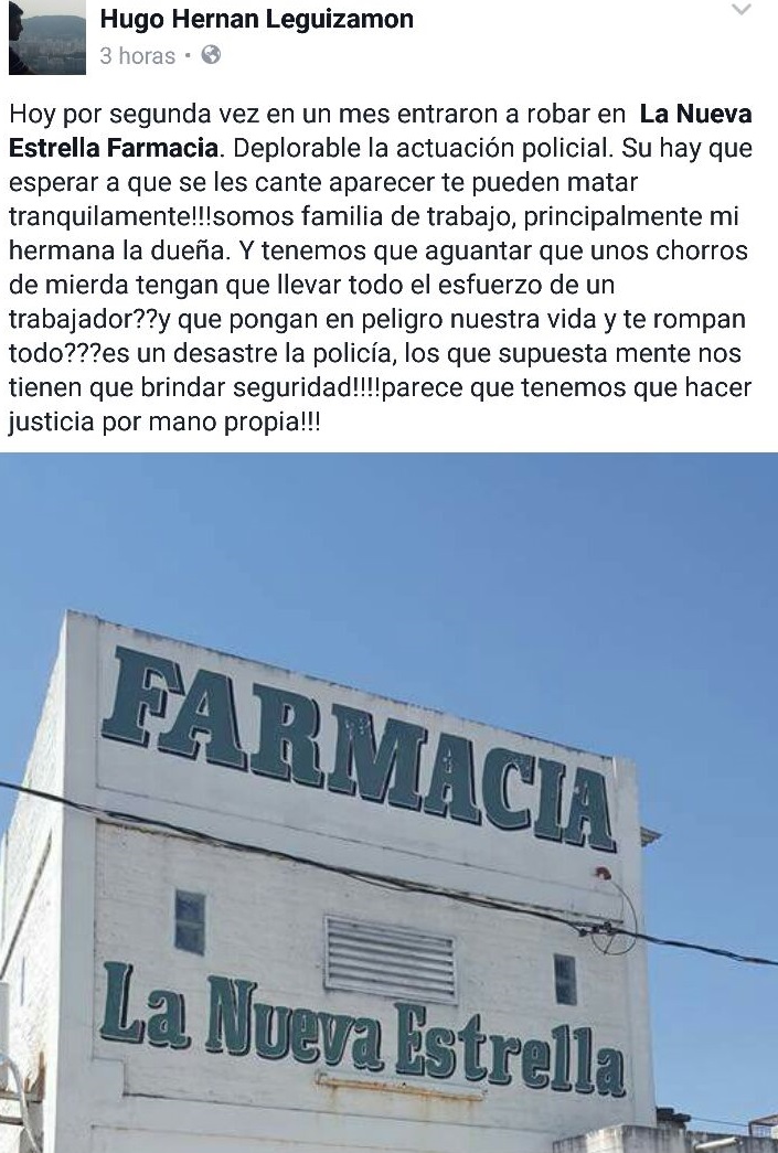 Captura de pantalla Facebook del hermano de la propietaria de la farmacia.