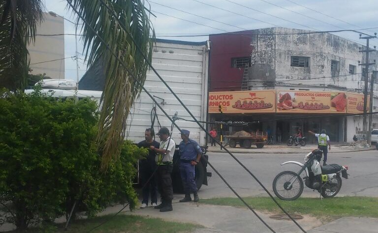 Un camión enganchó cables y dejó postes caídos y semáforo sin funcionar