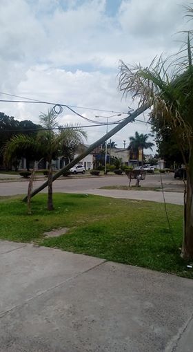 Un camión enganchó cables y dejó postes caídos y semáforo sin funcionar