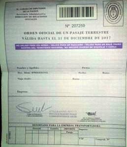 Quieren vender en Facebook pasajes gratis de la Cámara de Diputados de la Nación