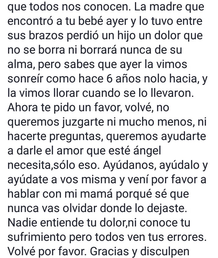 Carta a la madre que abandonó un hijo en Villa del Carmen