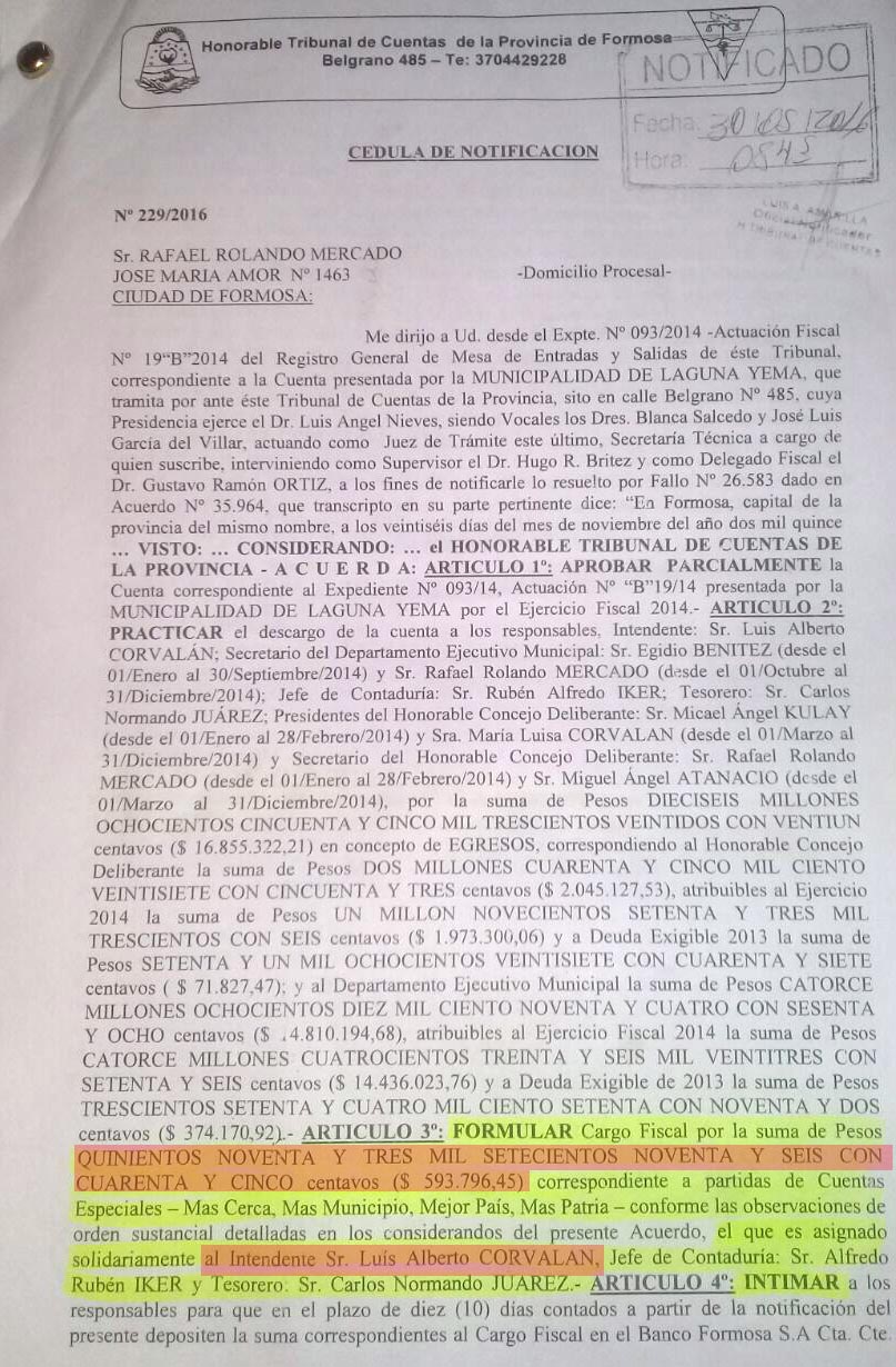 Intendentes de Ibarreta y Laguna Yema denunciados por no rendir millones de pesos