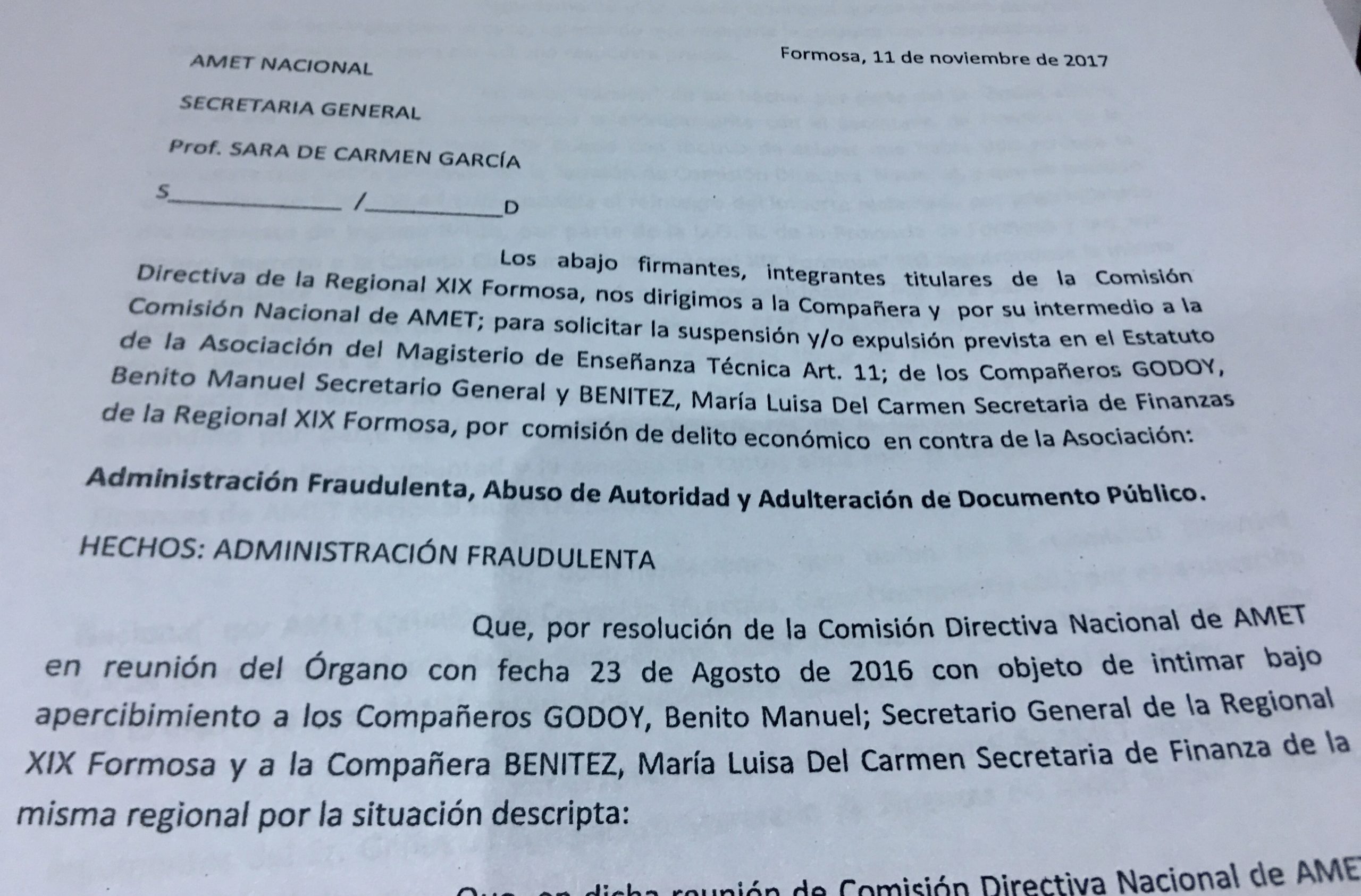 Benito Godoy, quiere seguir conduciendo AMET, pero está denunciado y con lista opositora