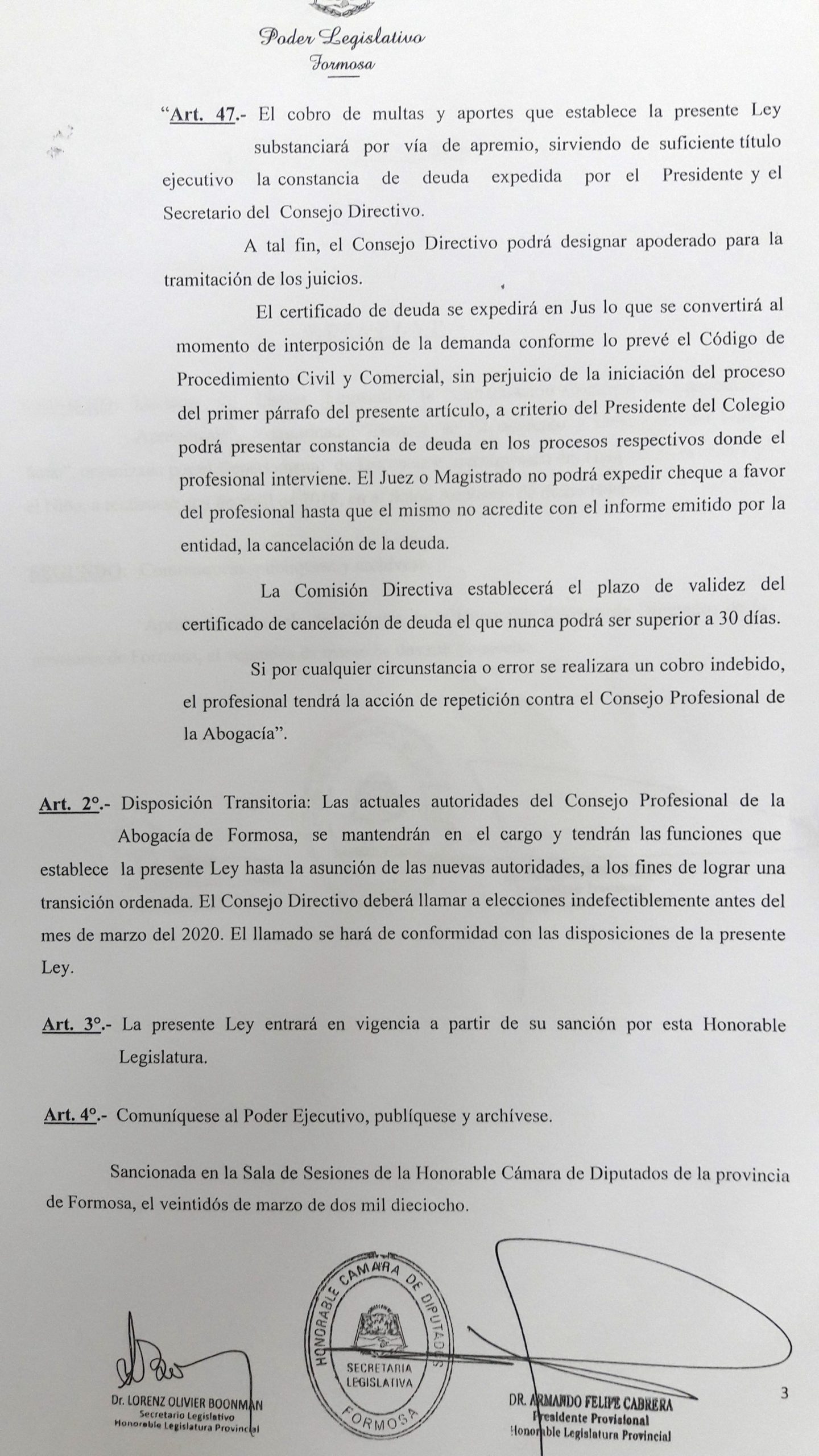 El PJ fundamentó su apoyo a la Ley 936, «de los abogados»