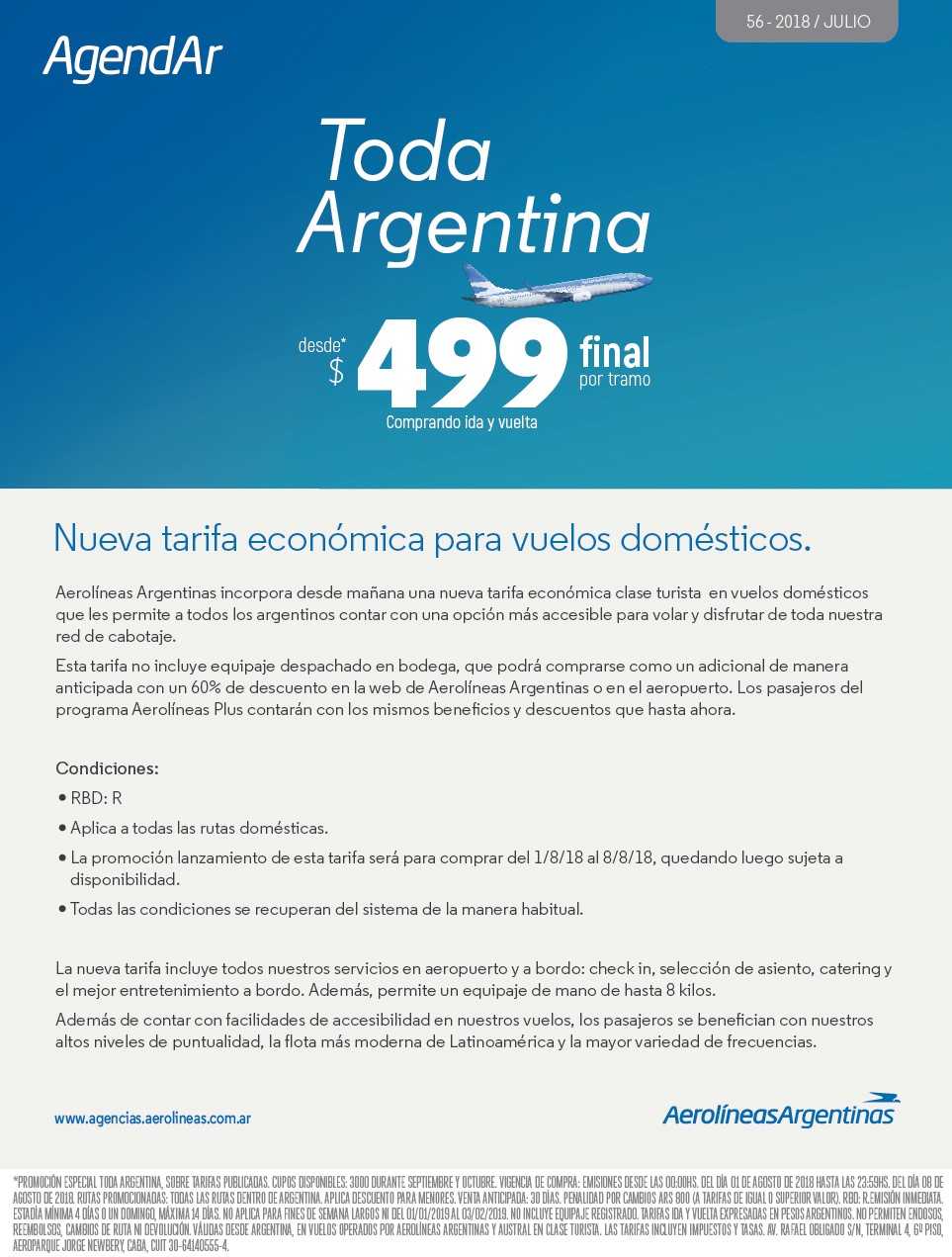 Aerolíneas Argentina ofrece pasajes por $499