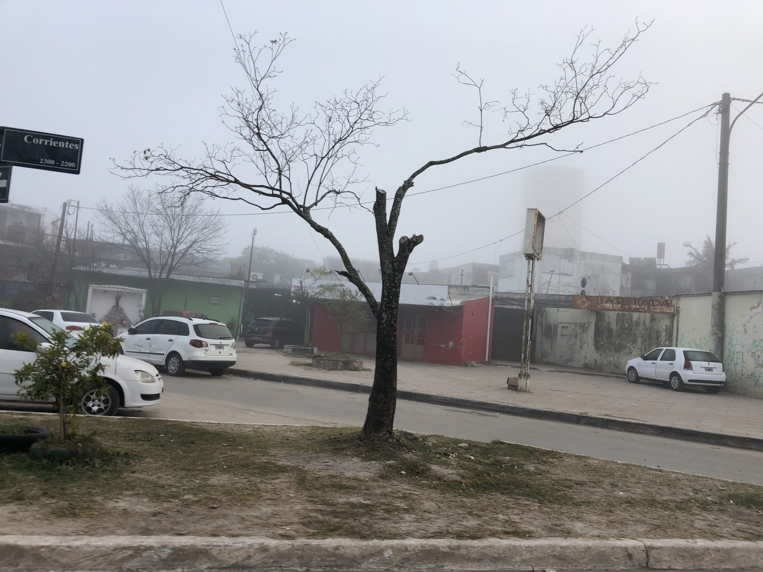 Densa niebla en la ciudad