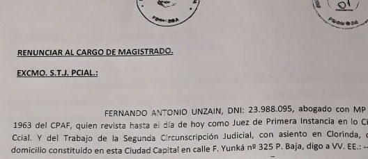 Ante un inminente juicio político, el juez Unzaín presentó su renuncia al cargo