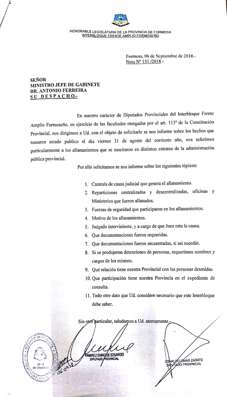 Piden informes a Ferreira por los allanamientos