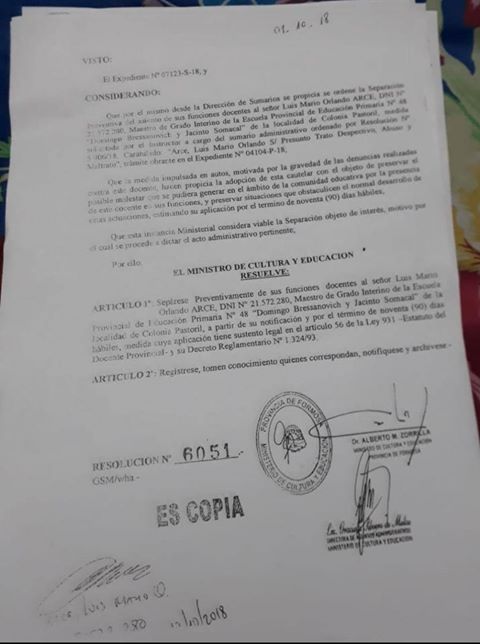 Educación separó a un maestro, «por supuestos abusos» con alumnas de quinto grado