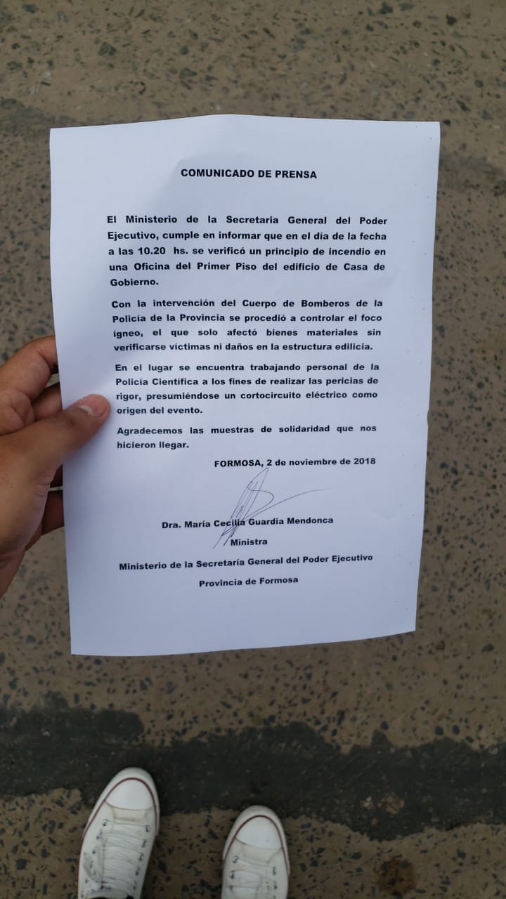 El incendio en Casa de Gobierno habría sido «por un corto circuito»