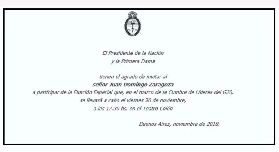 Macri invitó a Zaragoza a la gala del G20 en el Teatro Colón