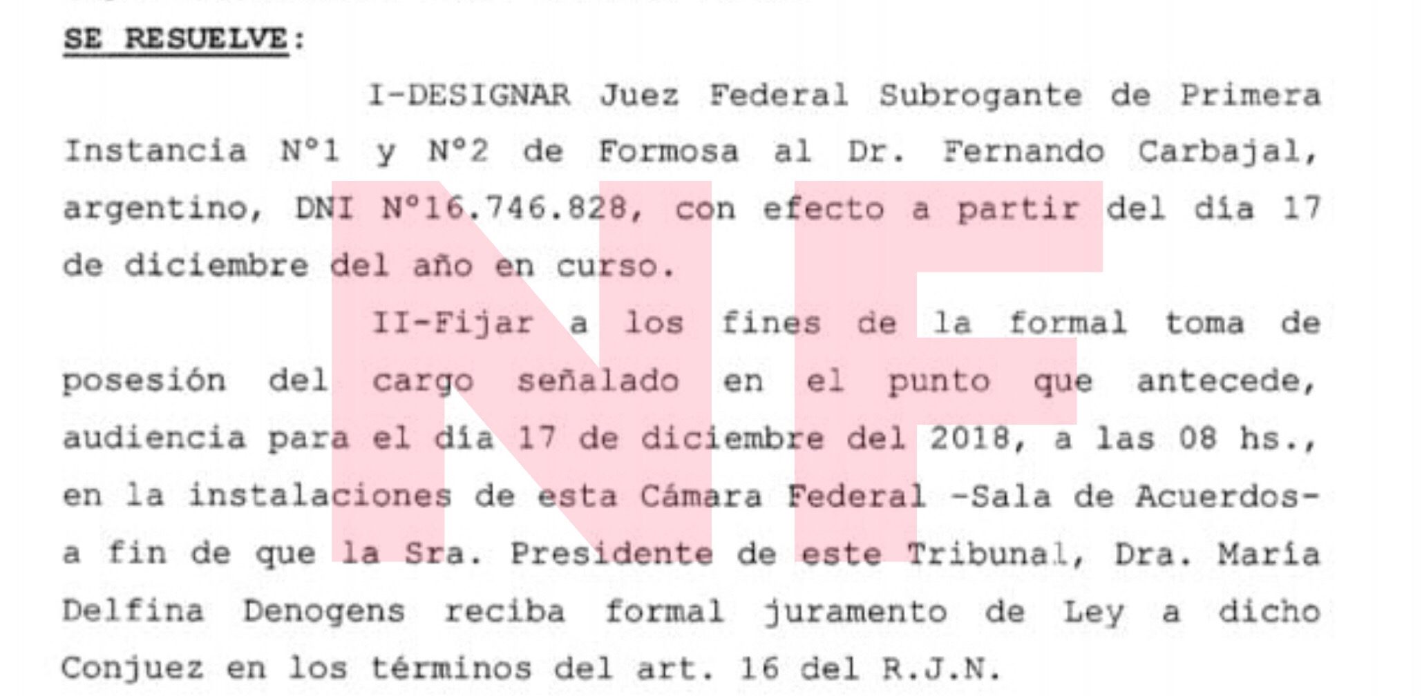 Carbajal, nuevo juez federal subrogante en Formosa
