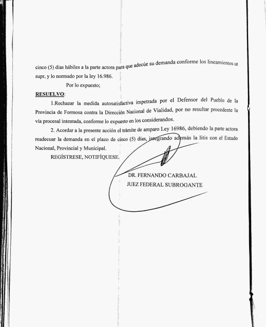 Primer revés judicial a Gialluca firmado por el juez federal Carbajal