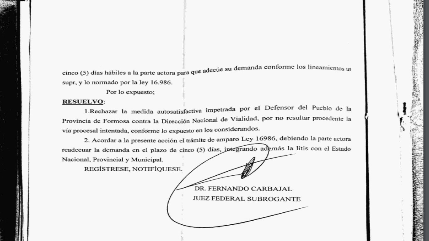 Primer revés judicial a Gialluca firmado por el juez federal Carbajal
