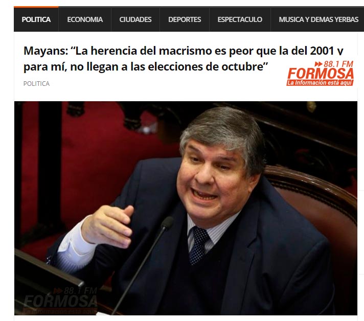 “Para mí, Macri no llega a las elecciones de octubre” dijo Mayans