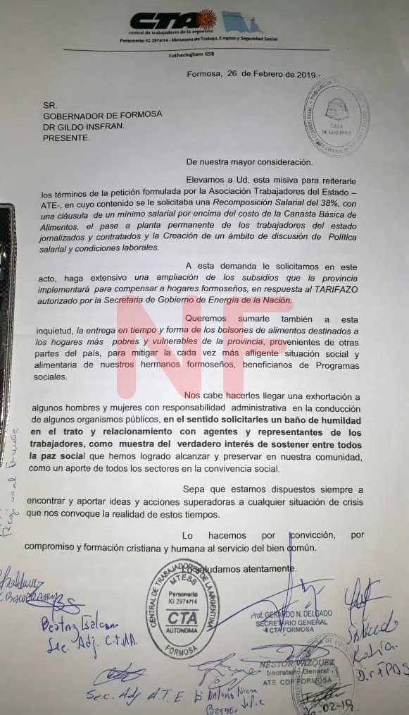 Zarza pide pase a planta de municipales; Idoyaga pediría lo mismo para estatales provinciales