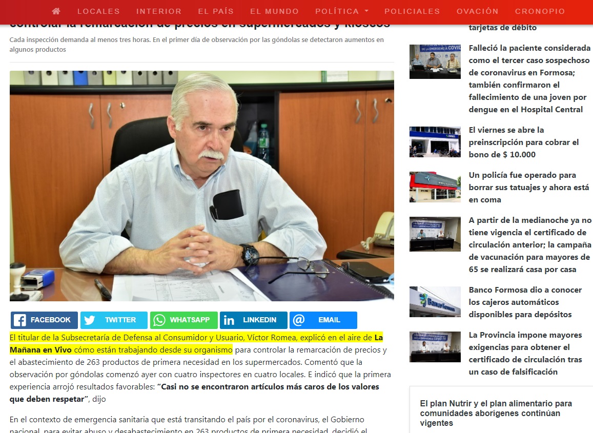 Romea sobre control de precios: «casi no se encontraron aumentos o sobreprecios en los productos del programa»