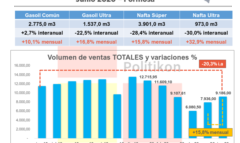 Formosa volvió a tener incrementos en venta de combustible en junio y ya superó niveles prepandemia
