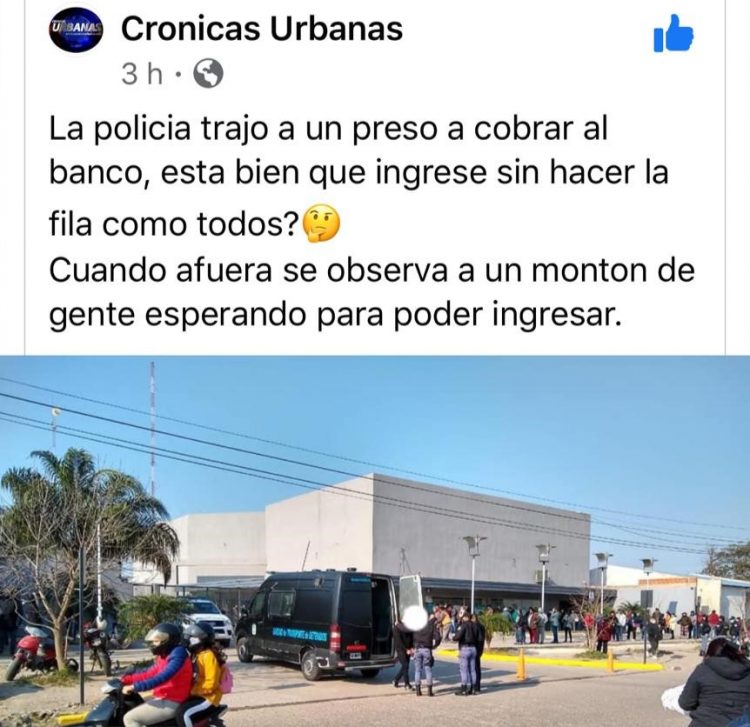 Indignación en la fila del banco, un preso fue a cobrar y entró «colado»