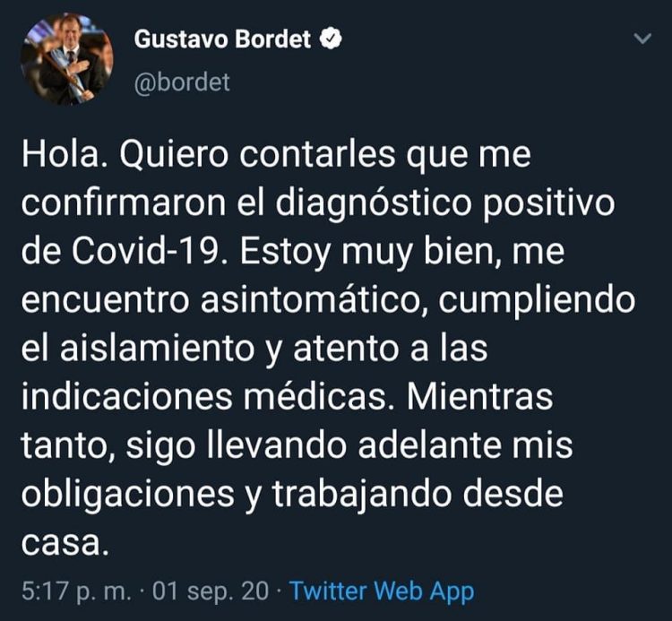 El gobernador Bordet, que el viernes estuvo con Alberto y Gildo, es caso positivo a coronavirus