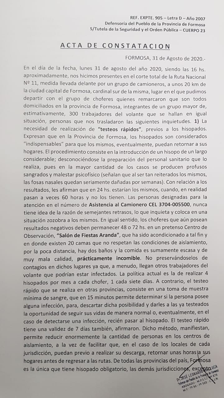 Gialluca le mandó una carta a Gildo pidiendo una «reunión de conciliación» para levantar el corte de ruta de camioneros