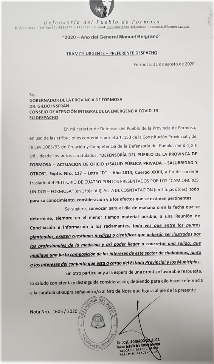 Gialluca le mandó una carta a Gildo pidiendo una «reunión de conciliación» para levantar el corte de ruta de camioneros