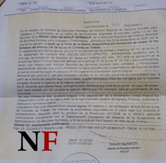 Pami despidió sin causa a un empleado formoseño de planta permanente