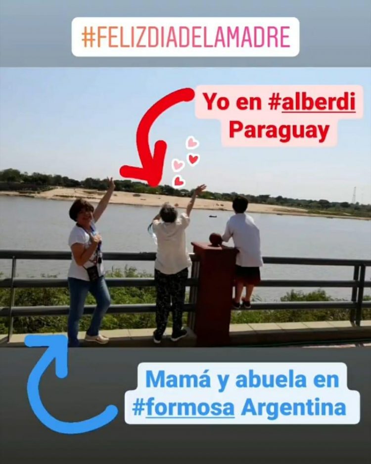 Madre e hijo se saludaron hoy desde ambas orillas del Bermejo, separados por la pandemia