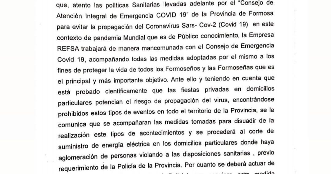 Refsa cortará la luz en fiestas privadas