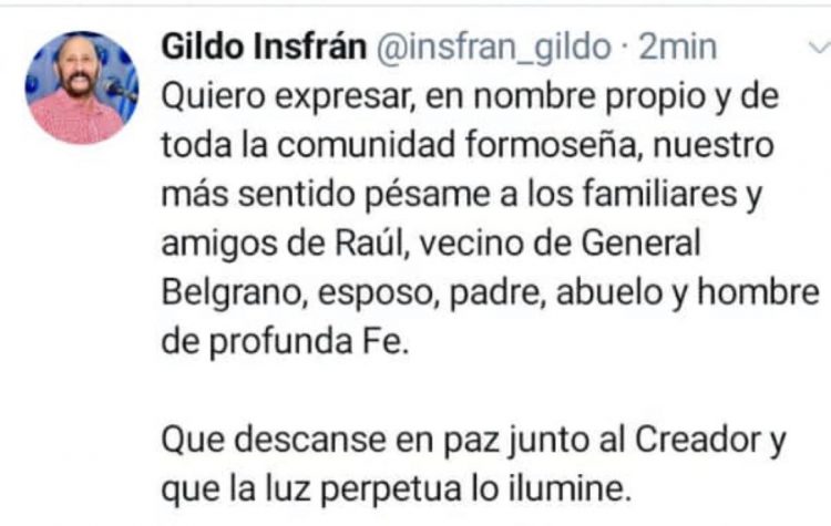 Raúl, de 68 años, ex gendarme; la primer víctima de la pandemia
