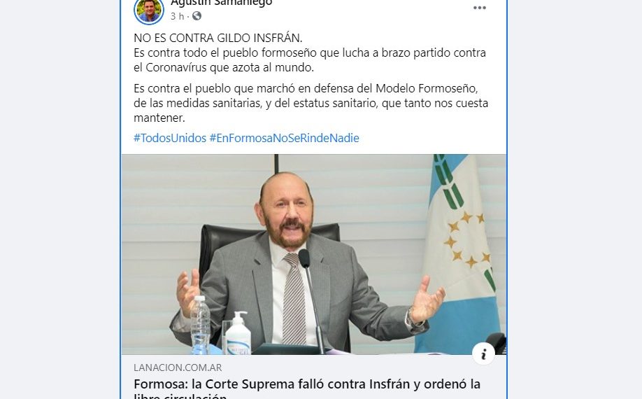 Agustín Samaniego y el fallo de la Corte: «No es contra Insfrán, es contra el pueblo formoseño»