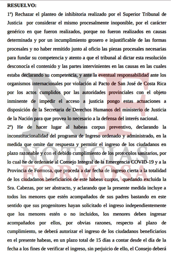 Varados: Carbajal rechazó inhibitoria del Superior Tribunal de Justicia y ordenó más ingresos