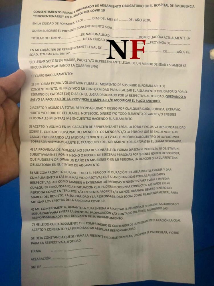 ¿Qué dice el consentimiento previo e informado que firman los aislados?